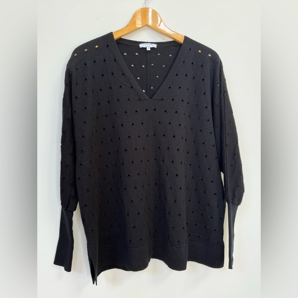 J. SOCIETY New York Black 100% Cotton Eyelet V-Neck Sweater Women’s M